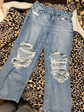 American Eagle Outfitters Light Blue Distressed Wide-Leg Jeans